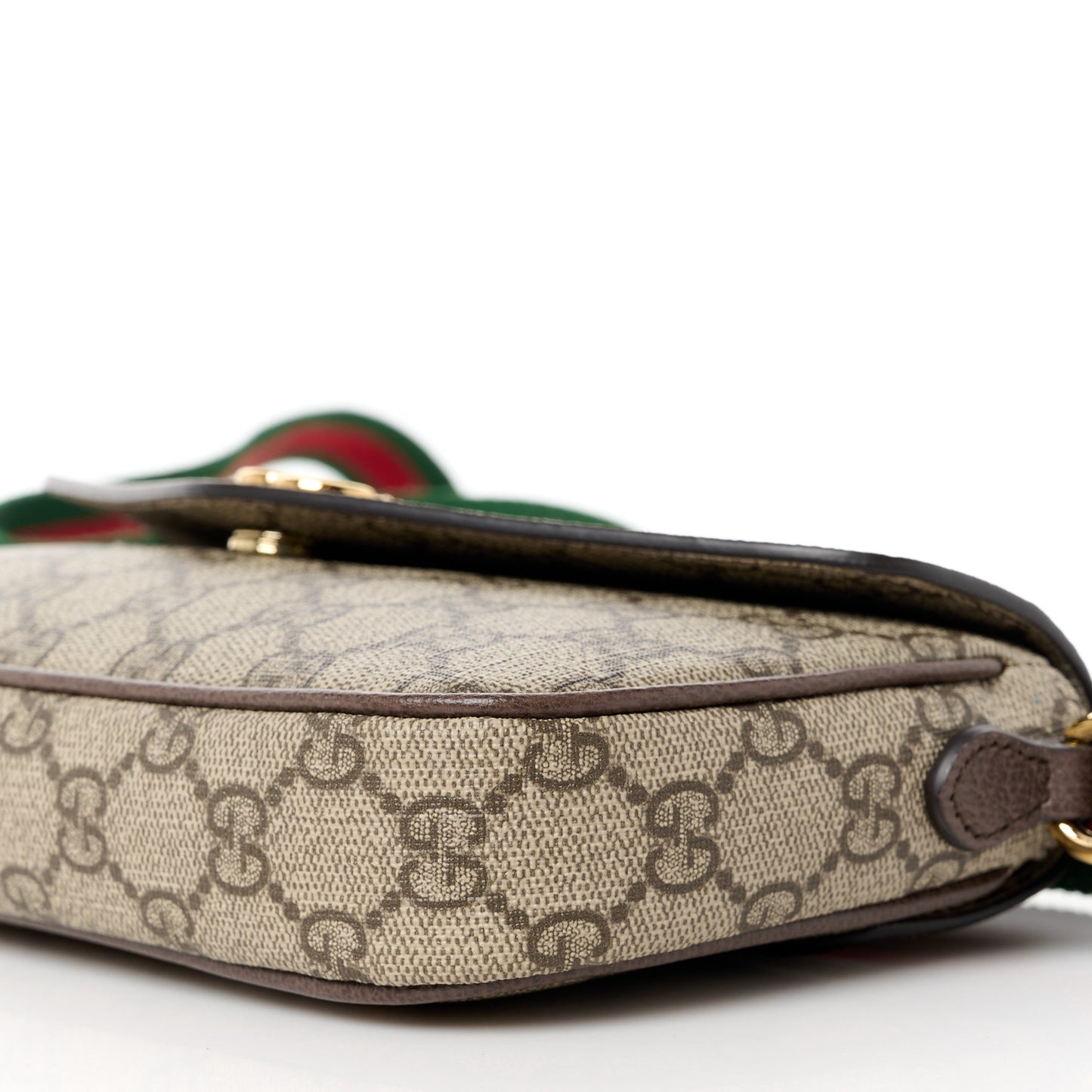 GG Supreme Monogram Textured Dollar Calfskin Web Mini Ophidia Envelope Shoulder Bag Beige Ebony