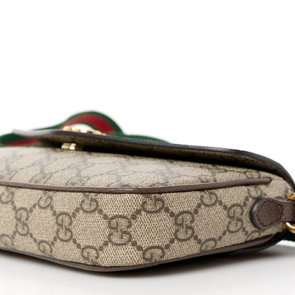 Gucci GG Supreme Monogram Textured Dollar Calfskin Web Mini Ophidia Envelope Shoulder Bag Beige Ebony 10 of 10