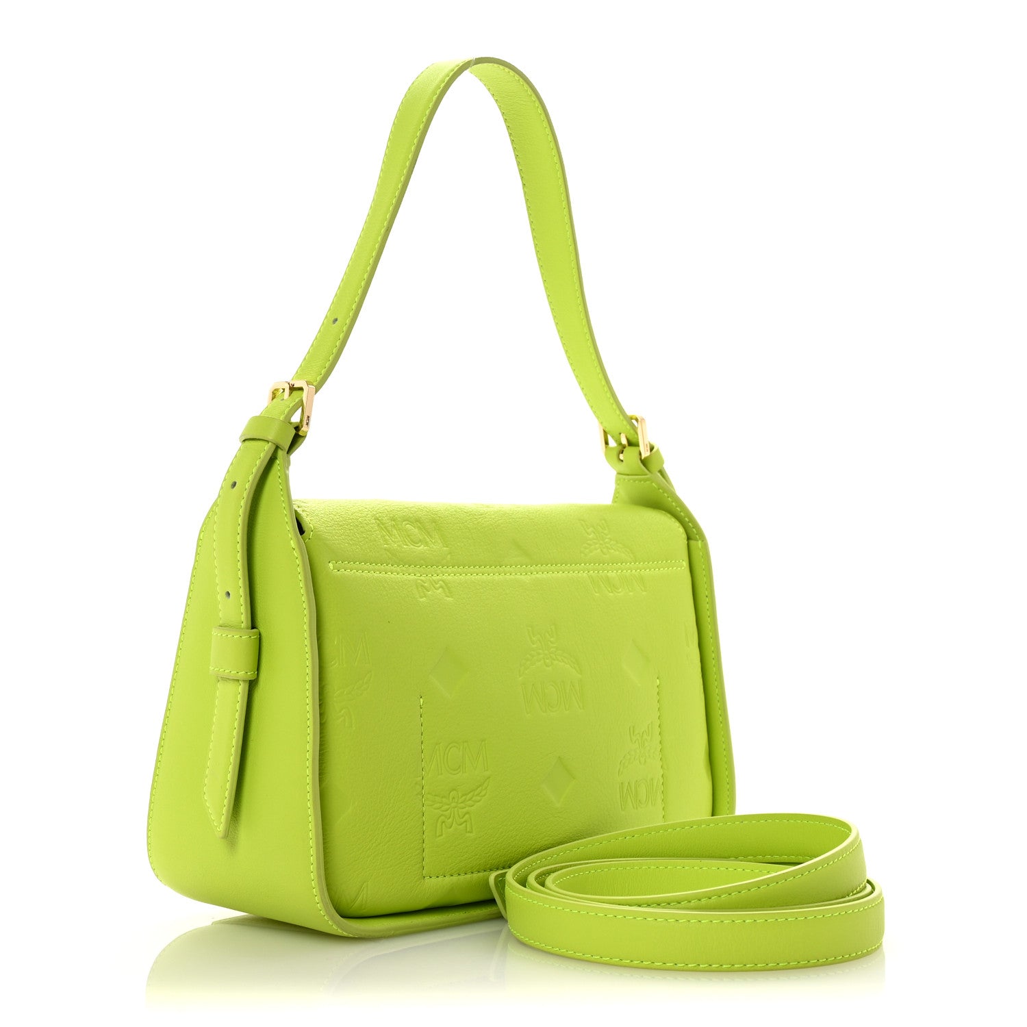 MCM Calfskin Ottomar Small Aren Flap Hobo Acid Green 3 of 9