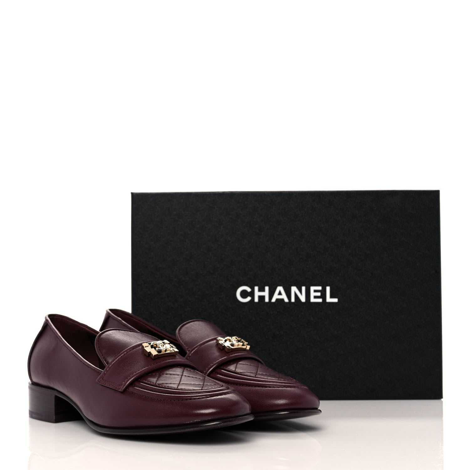Chanel Lambskin Quilted Womens CC Loafers 39 Burgundy 9 of 9