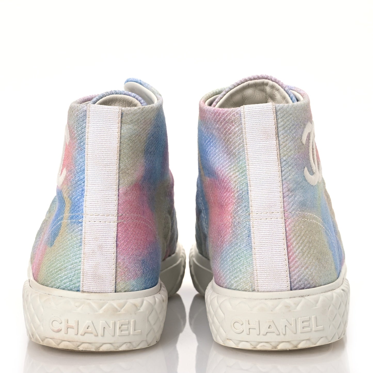 Printed Fabric Quilted High Top Sneakers 38.5 Green Pink Blue White