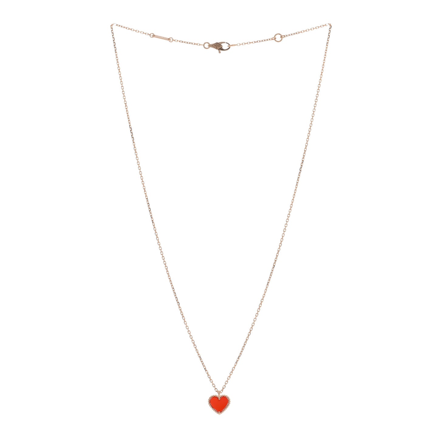 18k Rose Gold Carnelian Sweet Alhambra Heart Pendant Necklace