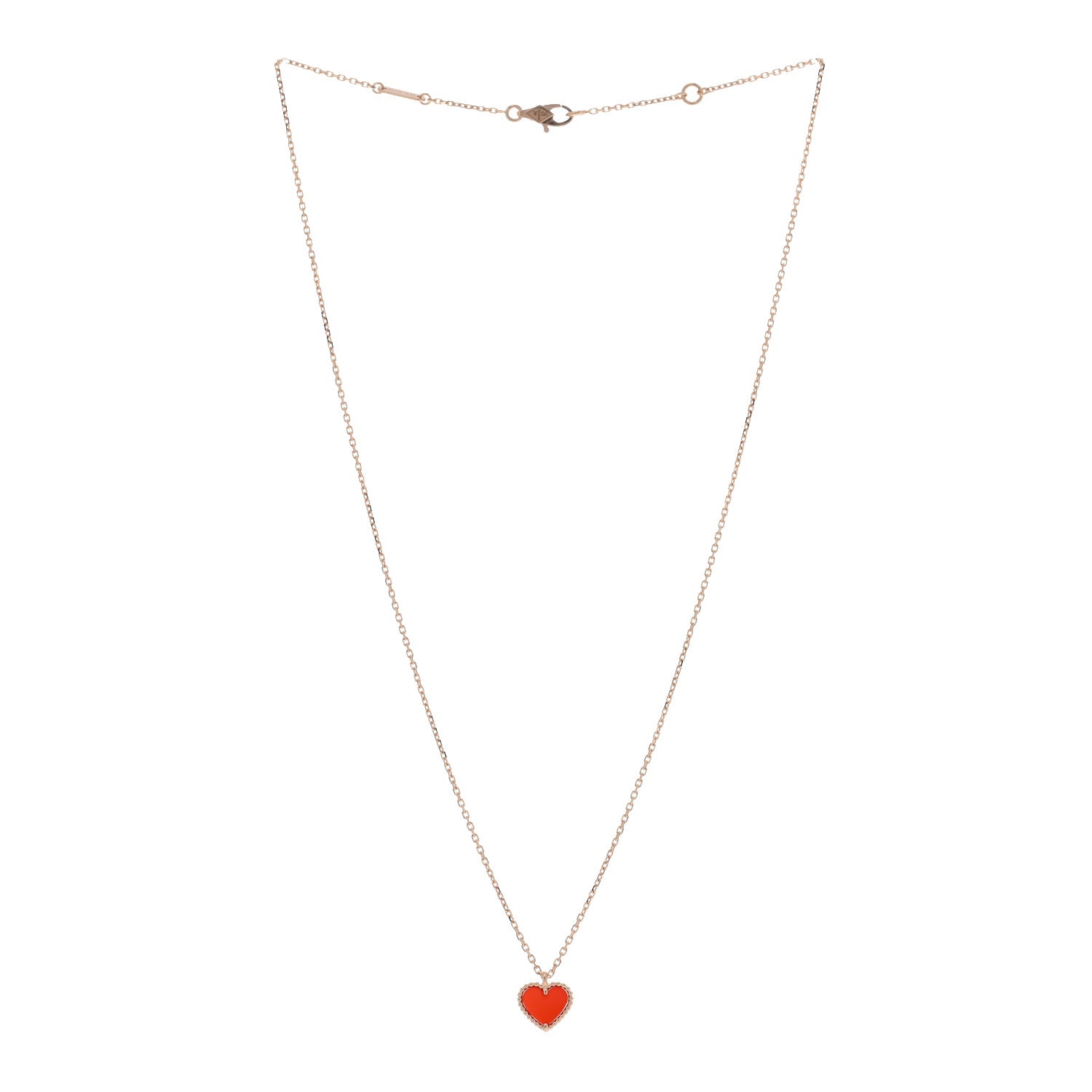 Van Cleef & Arpels 18k Rose Gold Carnelian Sweet Alhambra Heart Pendant Necklace 3 of 5