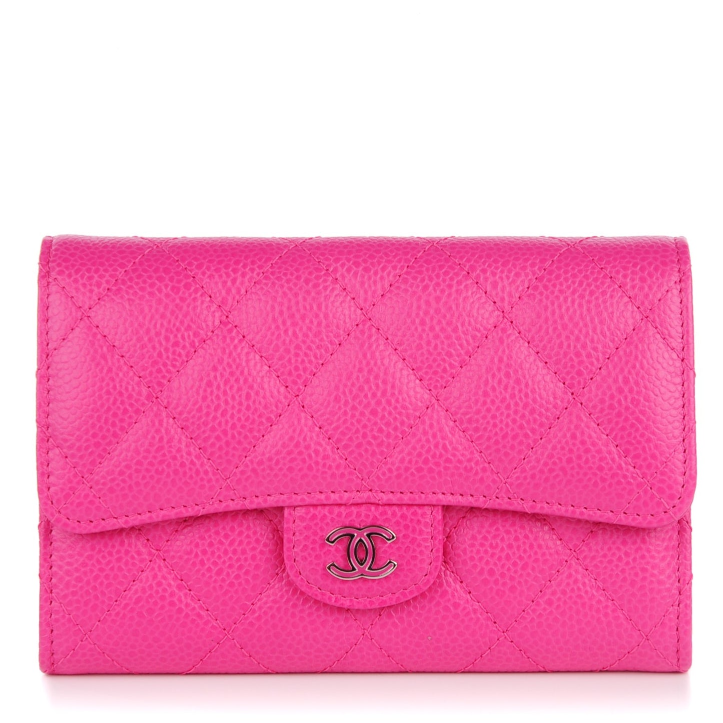 Caviar Quilted Small Flap Wallet Pink