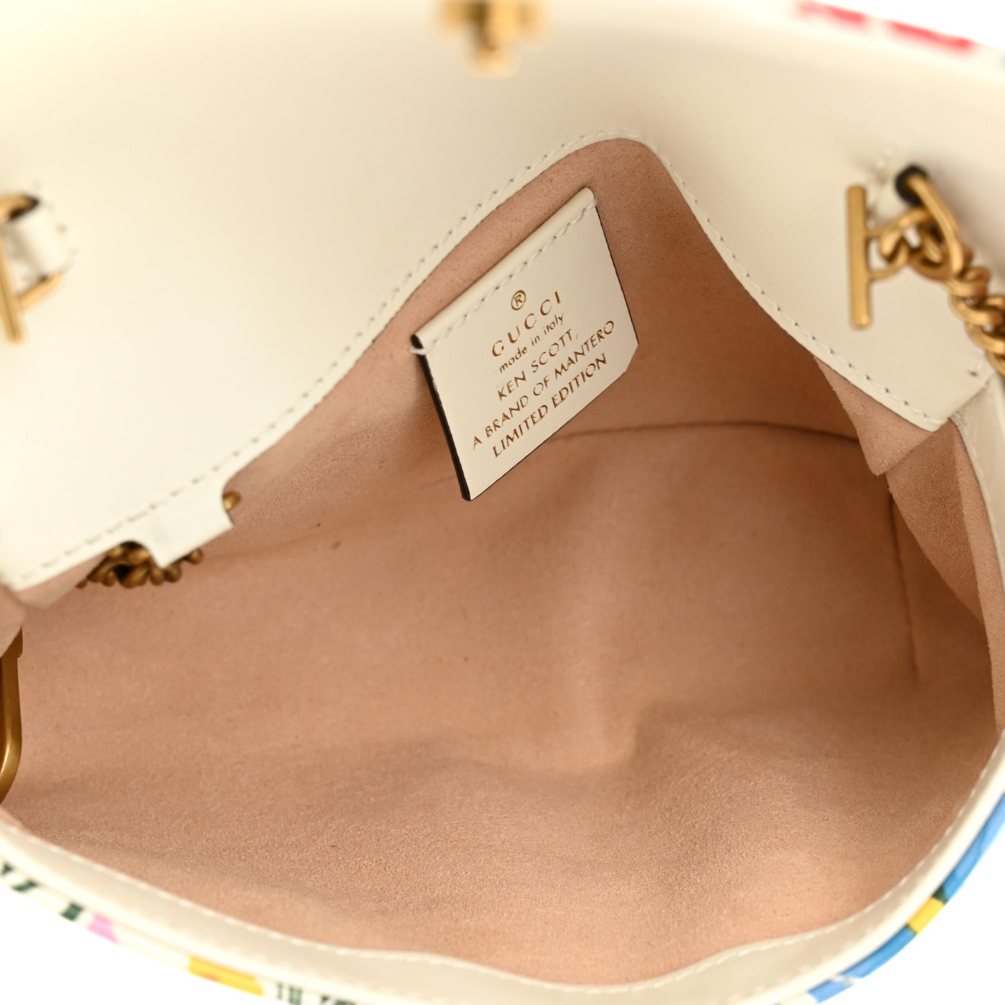 X KEN SCOTT Calfskin Matelasse Floral Print Super Mini GG Marmont Shoulder Bag Ivory Pink