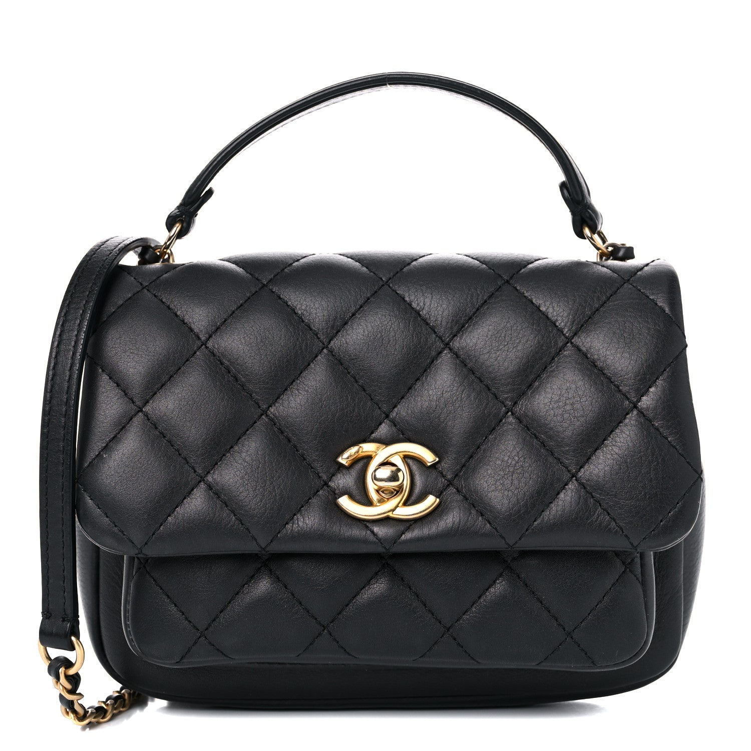 Chanel Calfskin Quilted Top Handle Flap Black 1 of 11