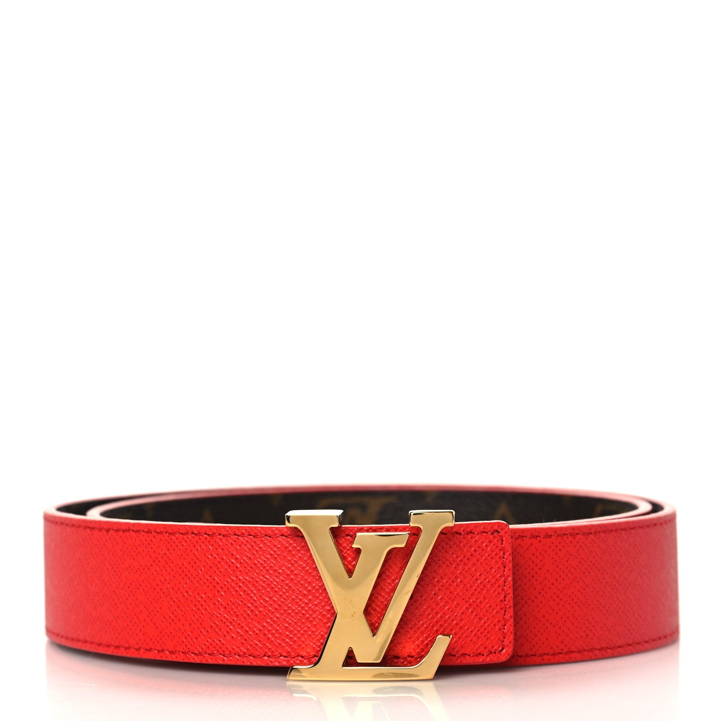 Calfskin Monogram 30mm LV Initiales Reversible Belt 75 30 Coquelicot