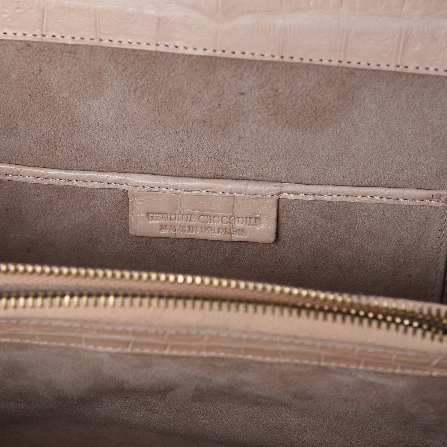 Crocodile Embroidered Floral Top Handle Bag Beige