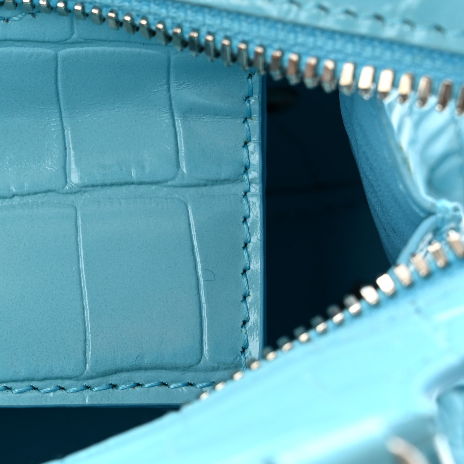 Balenciaga Calfskin Crocodile Embossed Neo Classic Silver Hardware Nano City Crossbody Azur 13 of 13