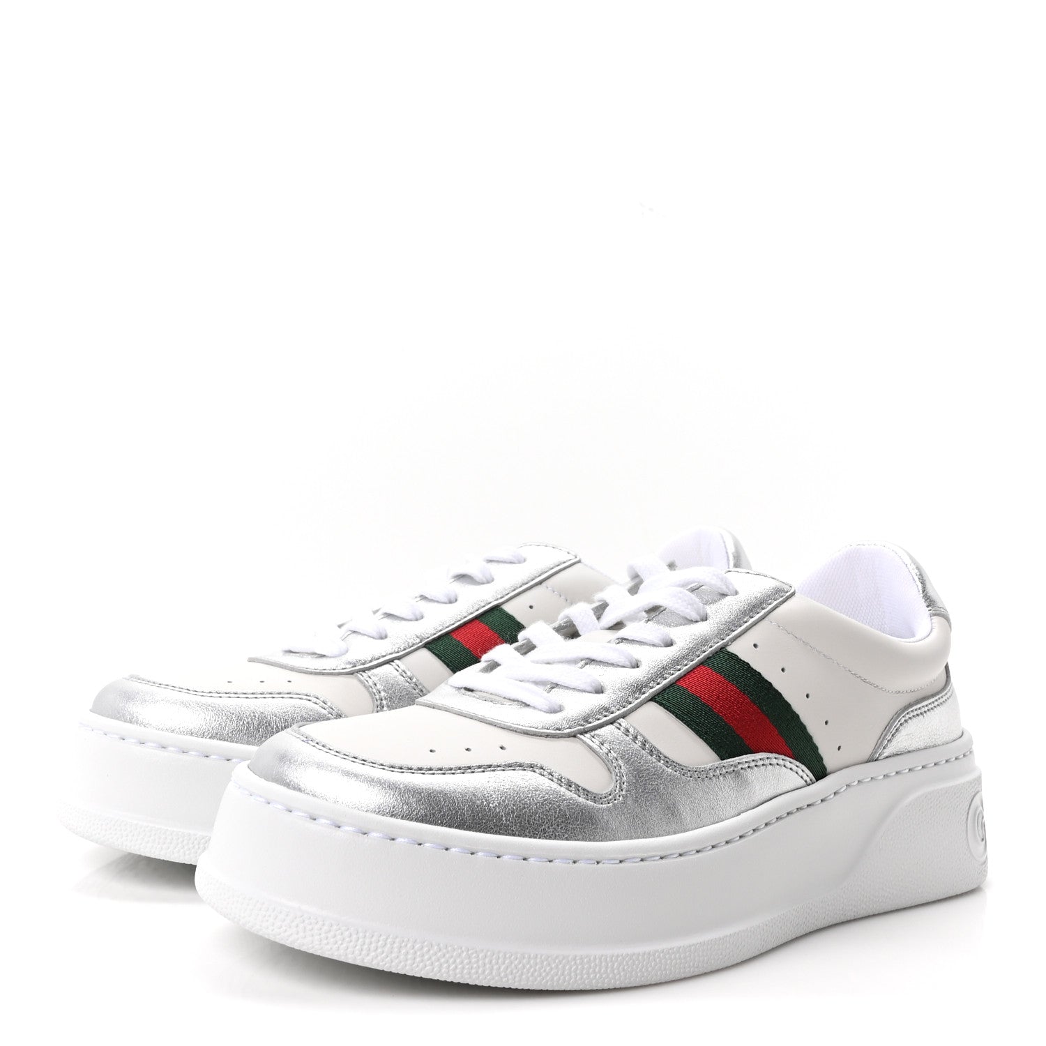 Gucci Metallic Nappa Web Womens Chunky Sneakers 38 Silver 4 of 10