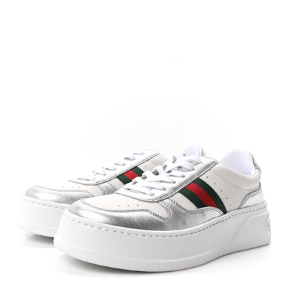 Gucci Metallic Nappa Web Womens Chunky Sneakers 38 Silver 4 of 10