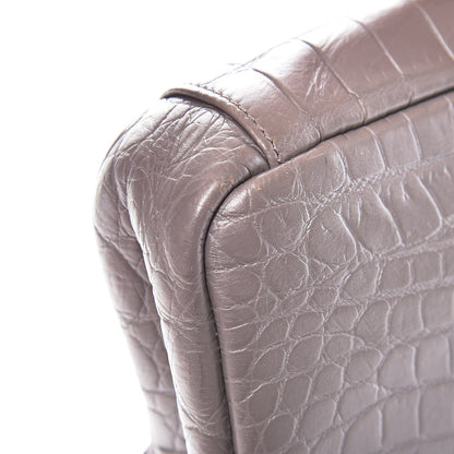 Saint Laurent Calfskin Crocodile Embossed Medium College Monogram Satchel Gray 14 of 15