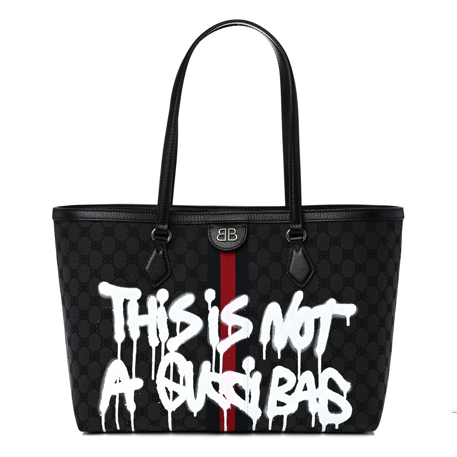 Gucci X BALENCIAGA BB Monogram Web Graffiti Medium Ophidia Shopping Tote Black 1 of 11
