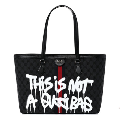 Gucci X BALENCIAGA BB Monogram Web Graffiti Medium Ophidia Shopping Tote Black 1 of 11