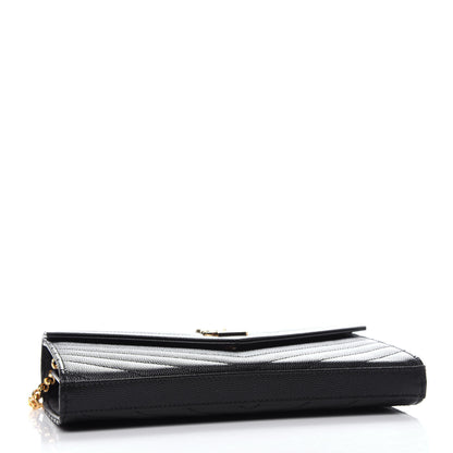 Saint Laurent Grain De Poudre Matelasse Chevron Monogram Chain Wallet Black 4 of 10