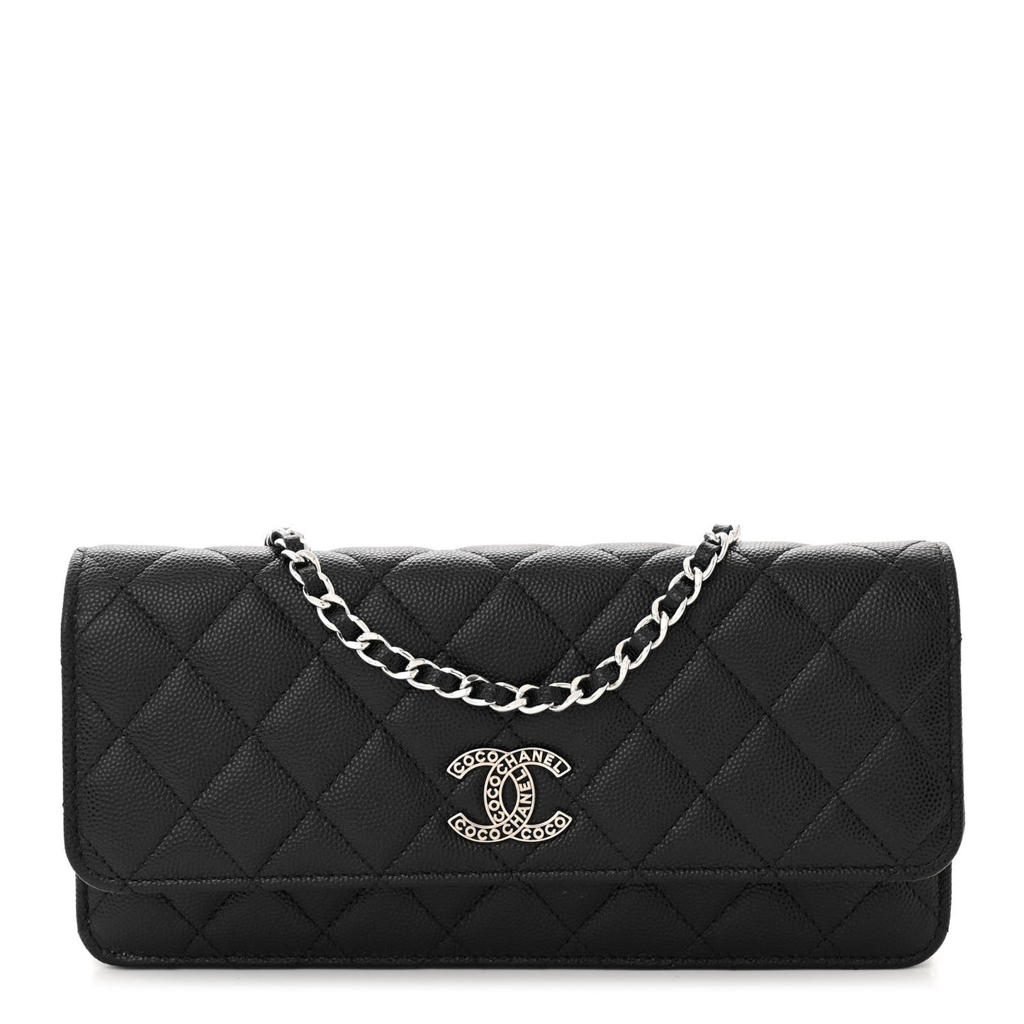 Caviar Quilted Coco Chanel Logo Clutch With Chain Flap Black