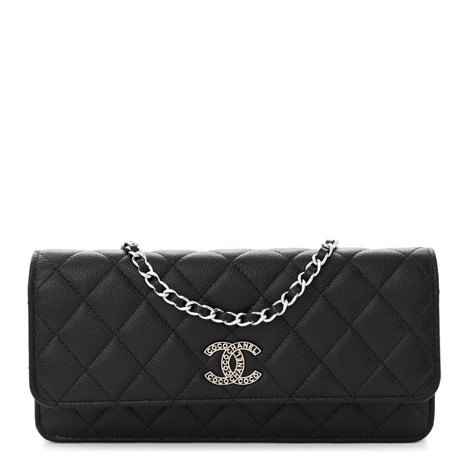 Chanel Caviar Quilted Coco Chanel Logo Clutch With Chain Flap Black 1 of 10