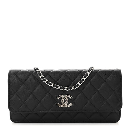 Chanel Caviar Quilted Coco Chanel Logo Clutch With Chain Flap Black 1 of 10