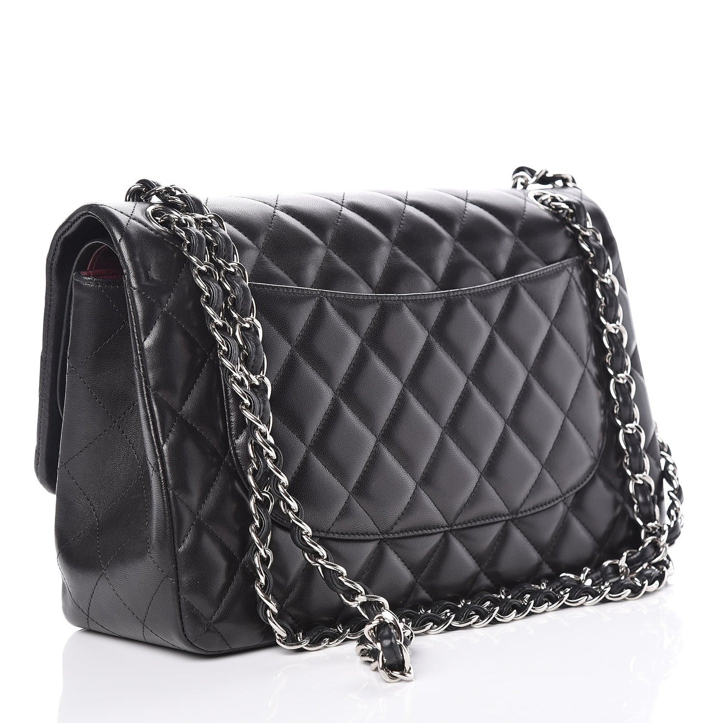 Lambskin Quilted Jumbo Double Flap Black