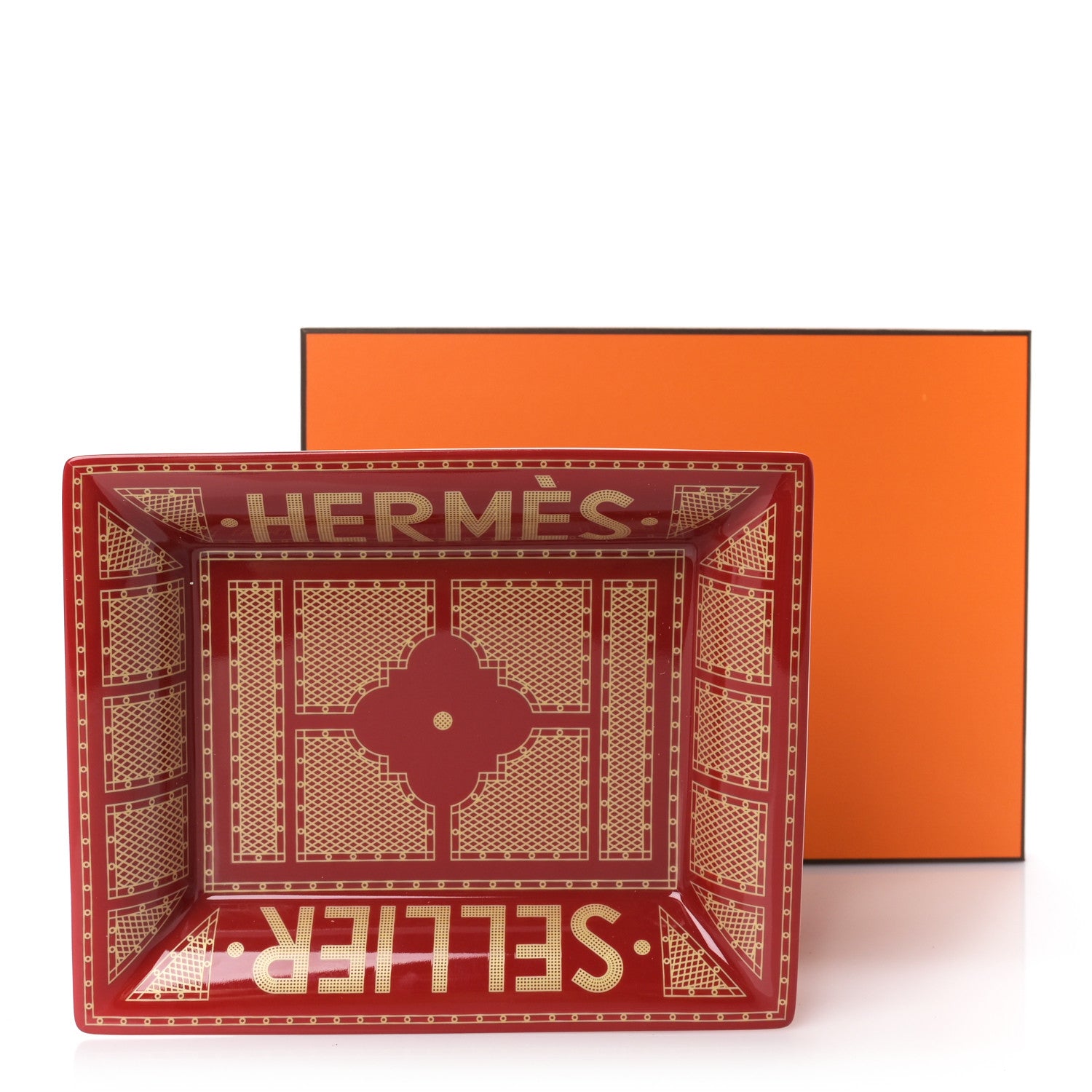 Hermes Porcelain Sellier Change Tray Rouge Or 6 of 6