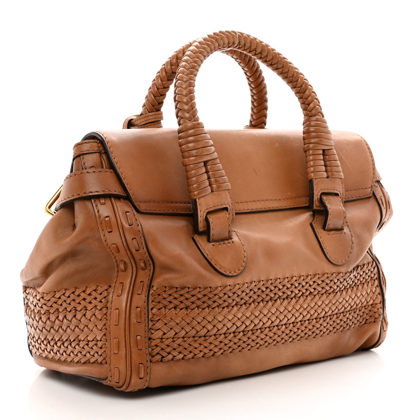 Calfskin Handmade Medium Top Handle Bag Brown