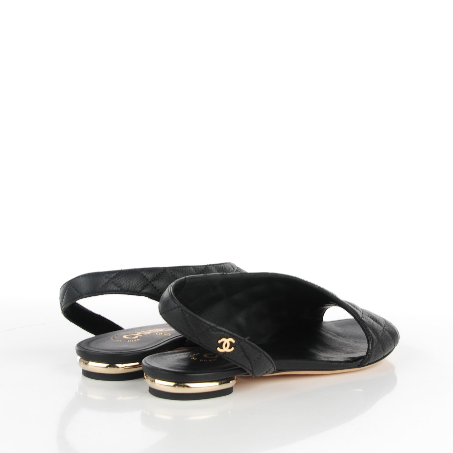 Calfskin Quilted Slingback Sandals 35 Black