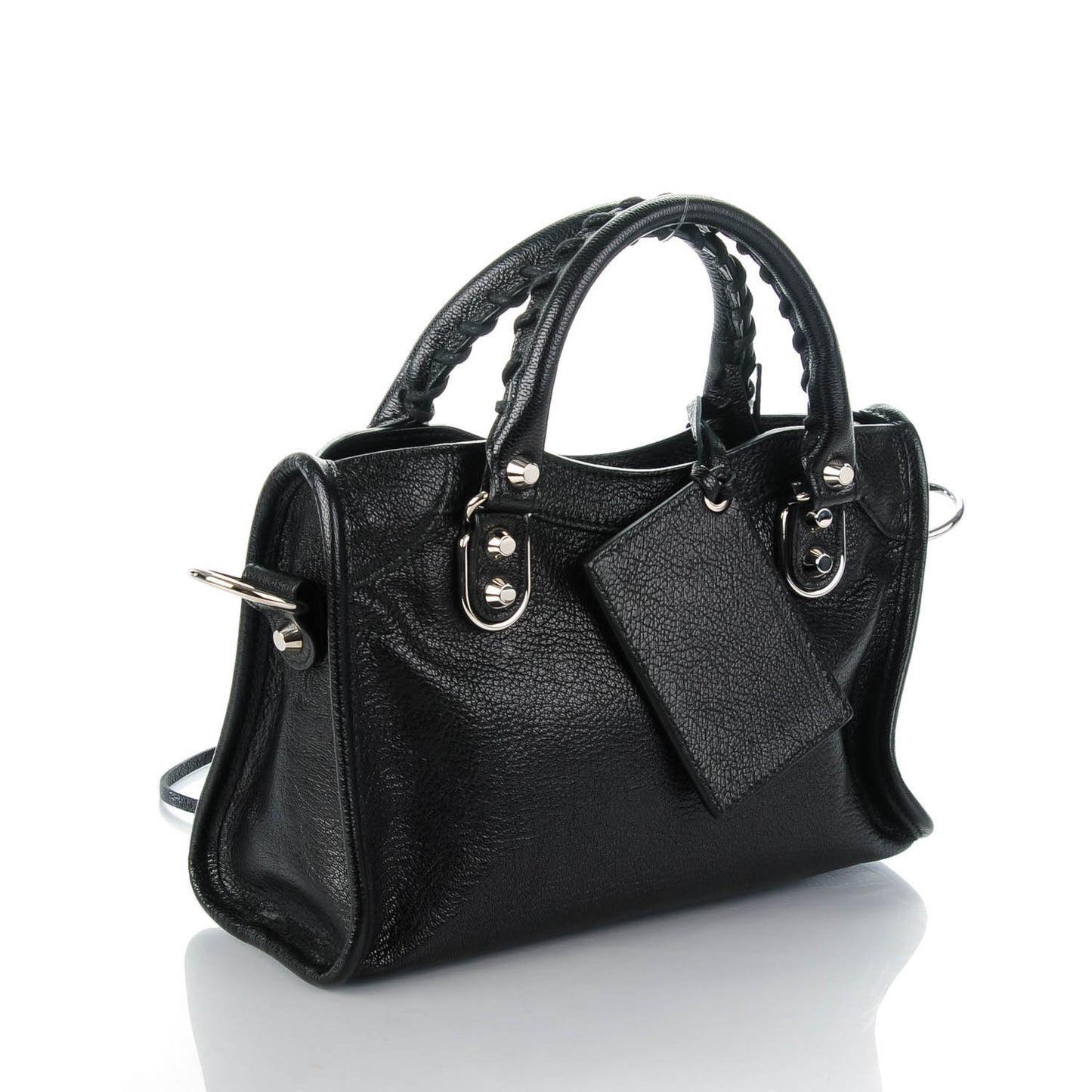 Chevre Silver Metallic Edge Hardware Mini City Black