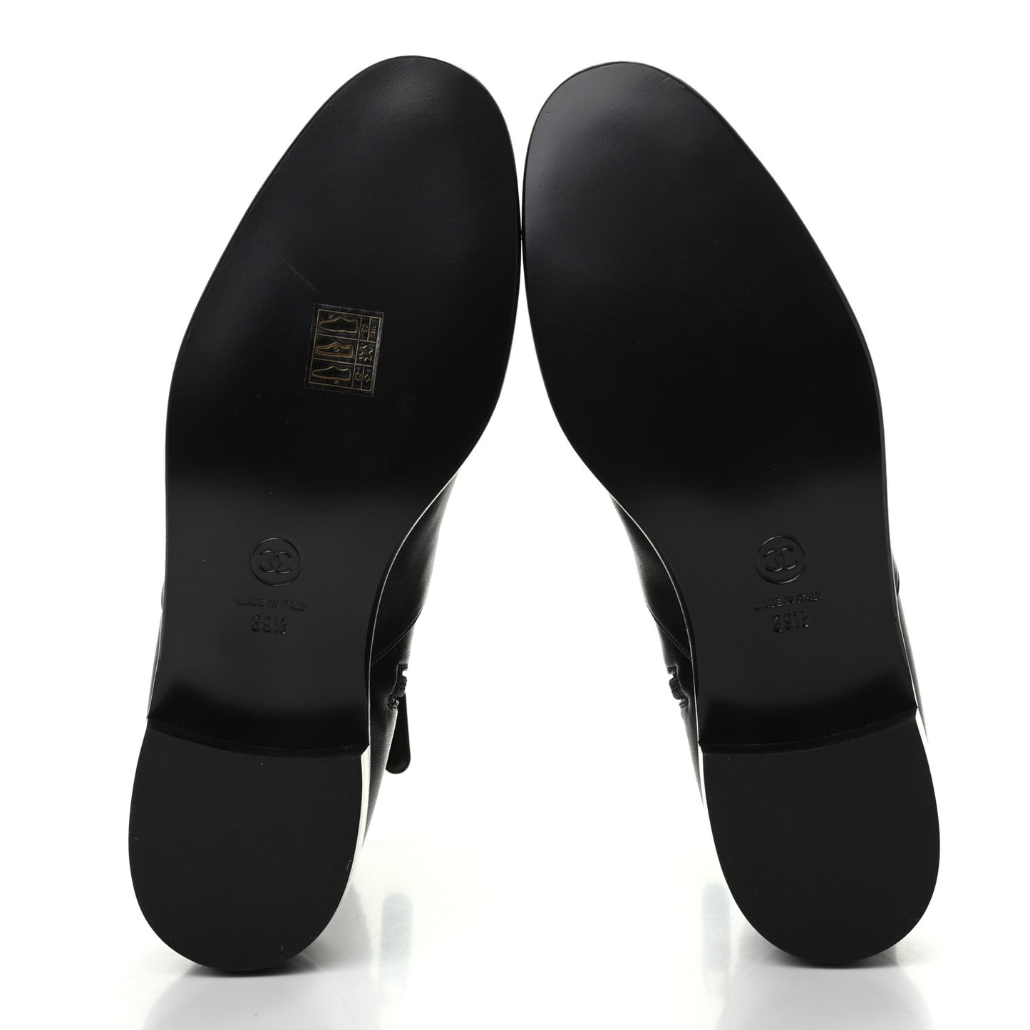 Lambskin Grosgrain Cap Toe Chain Short Boots 39.5 Black