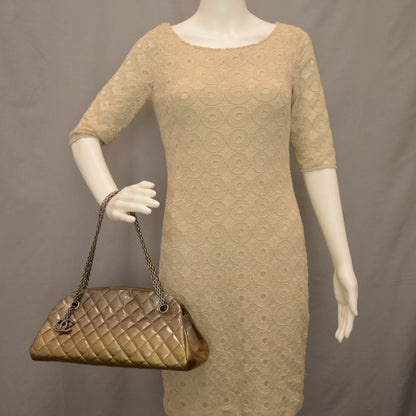 Chanel Metallic Patent Quilted Medium Just Mademoiselle Bowling Bag Gold Degrade 2 of 10