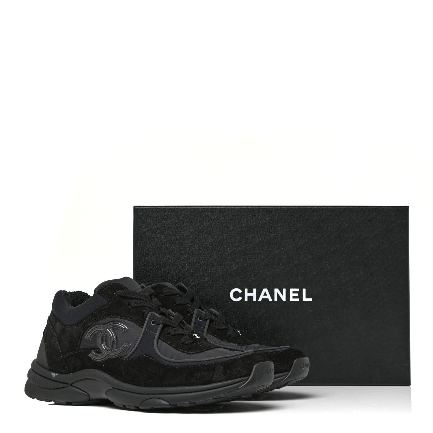 Chanel Nylon Calfskin Suede Calfskin CC Sneakers 39.5 Black 14 of 14