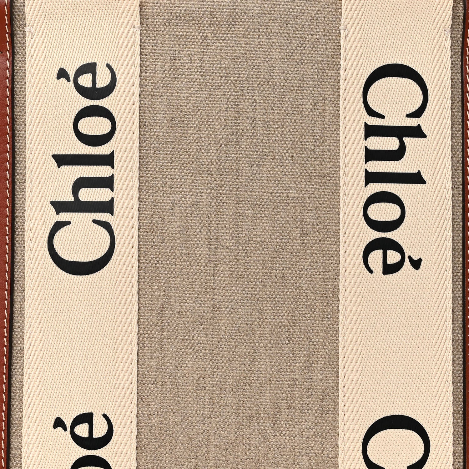 Chloe Cotton Calfskin Medium Woody Ribbon Tote White Brown 7 of 9