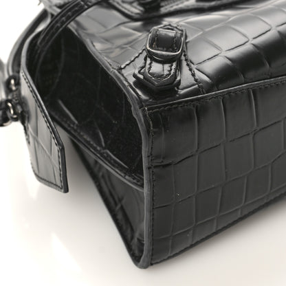 Balenciaga Semi Shiny Calfskin Crocodile Embossed Neo Classic Black Hardware Mini City Black 7 of 10