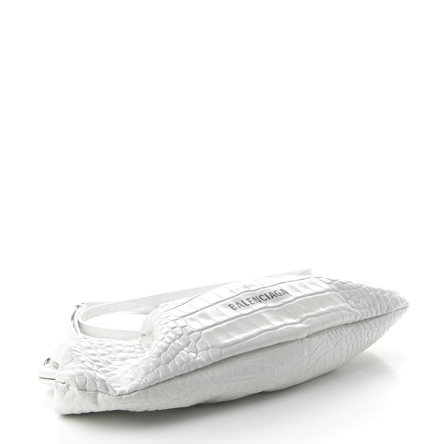 Balenciaga Shiny Supple Calfskin Logo Crocodile Embossed XL Cloud Clutch White 4 of 9