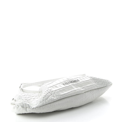 Balenciaga Shiny Supple Calfskin Logo Crocodile Embossed XL Cloud Clutch White 4 of 9