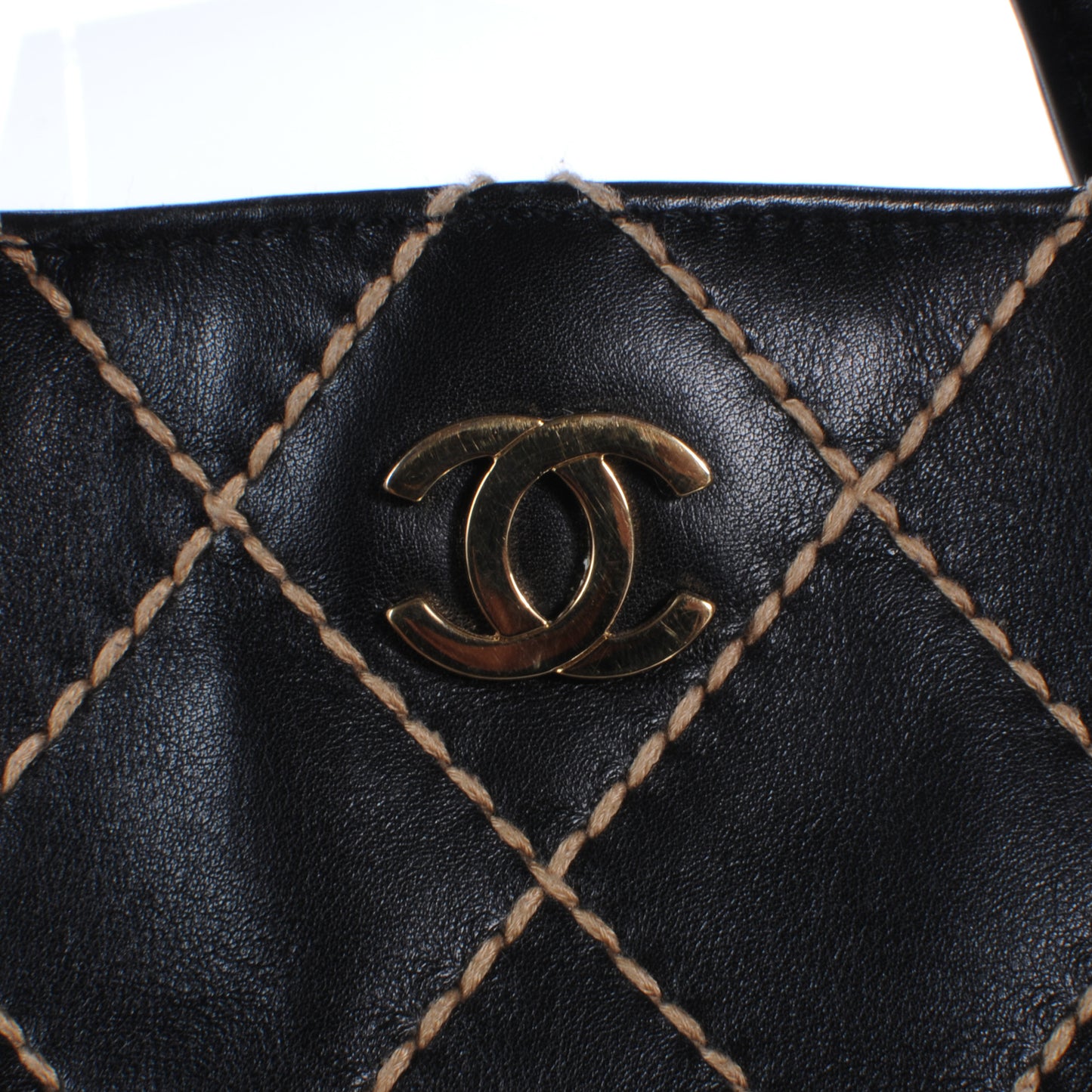 Leather Contrast Stitch Surpique Tote Black