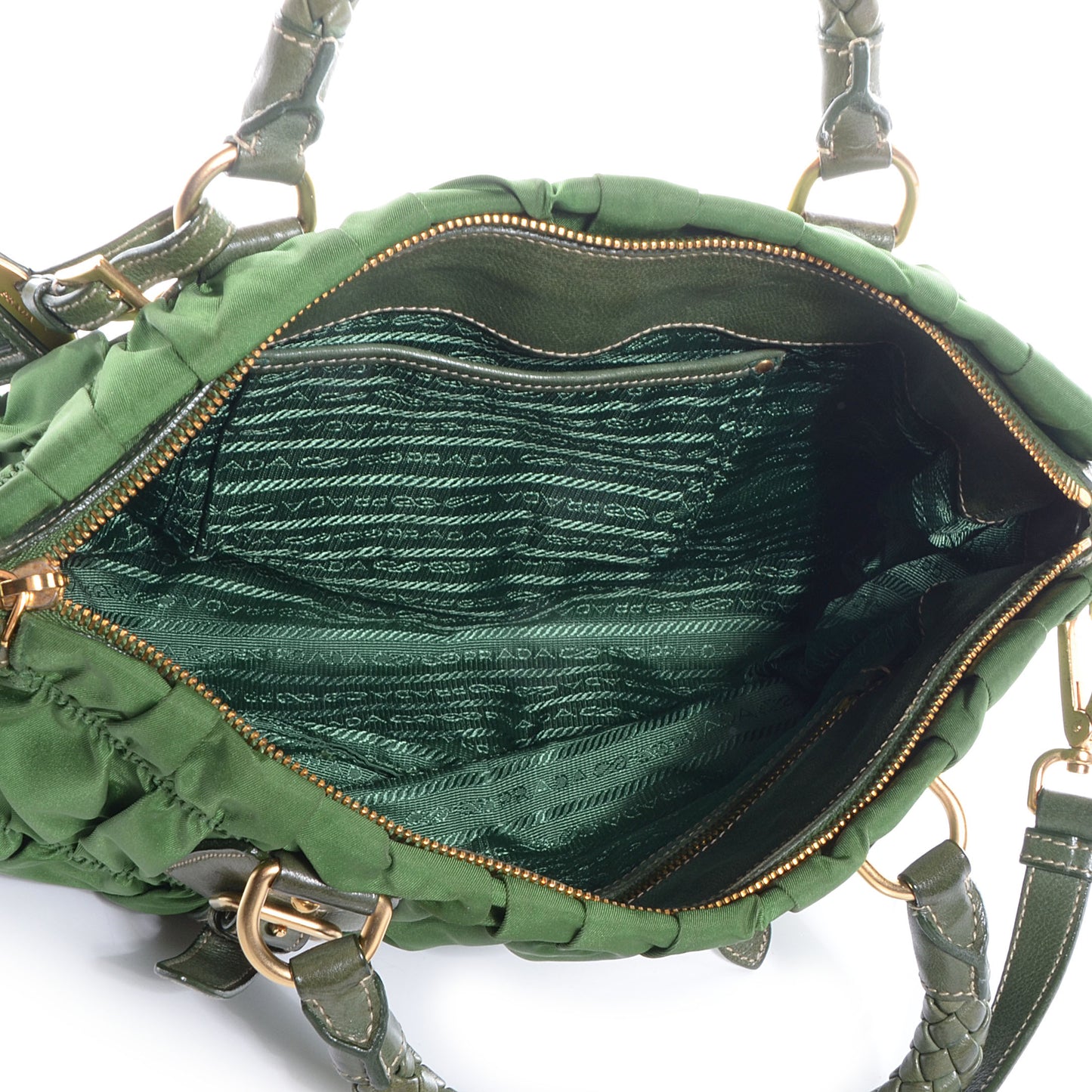 Tessuto Nylon Gaufre Shopping Satchel Green