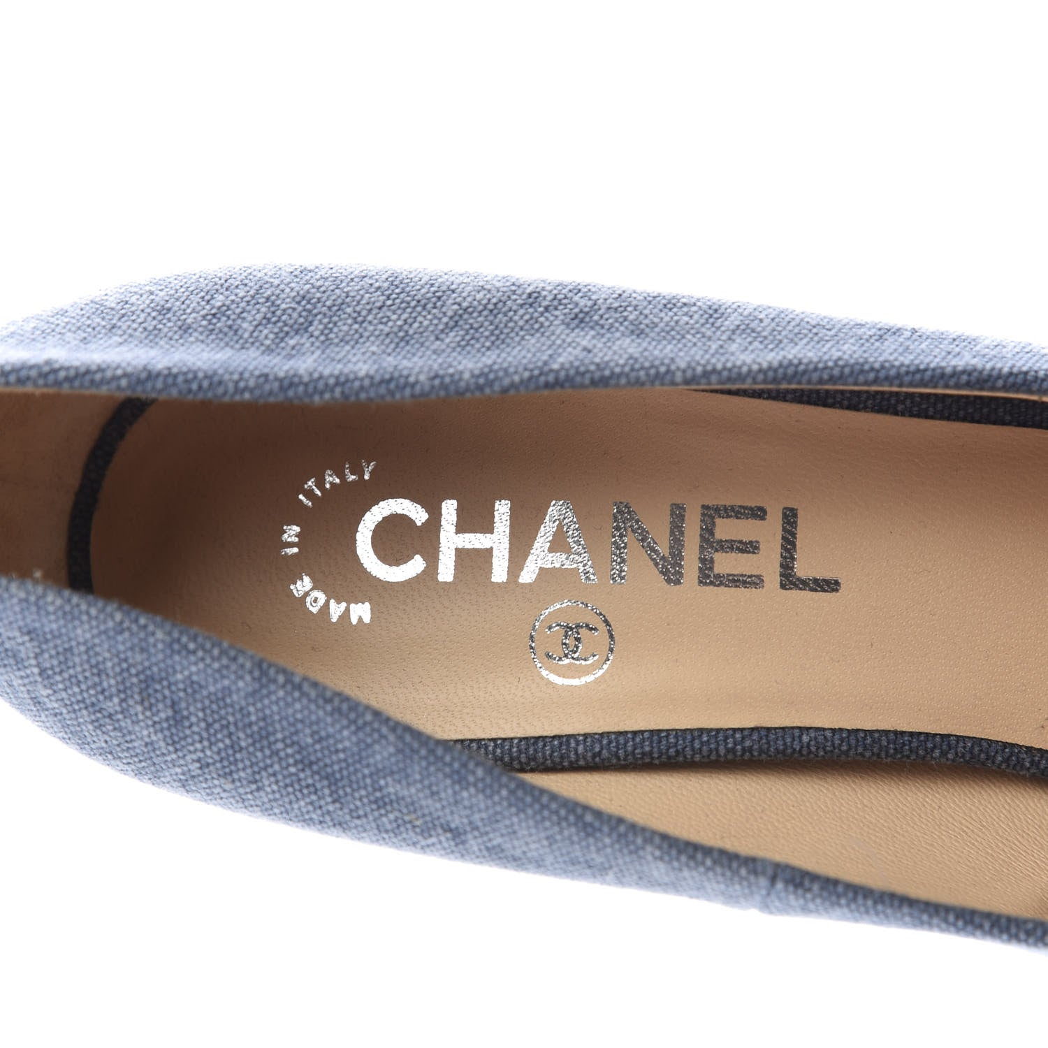 Chanel Denim Chain Around Cap Toe Platform Pumps 38 Blue Gris Fonce 7 of 11