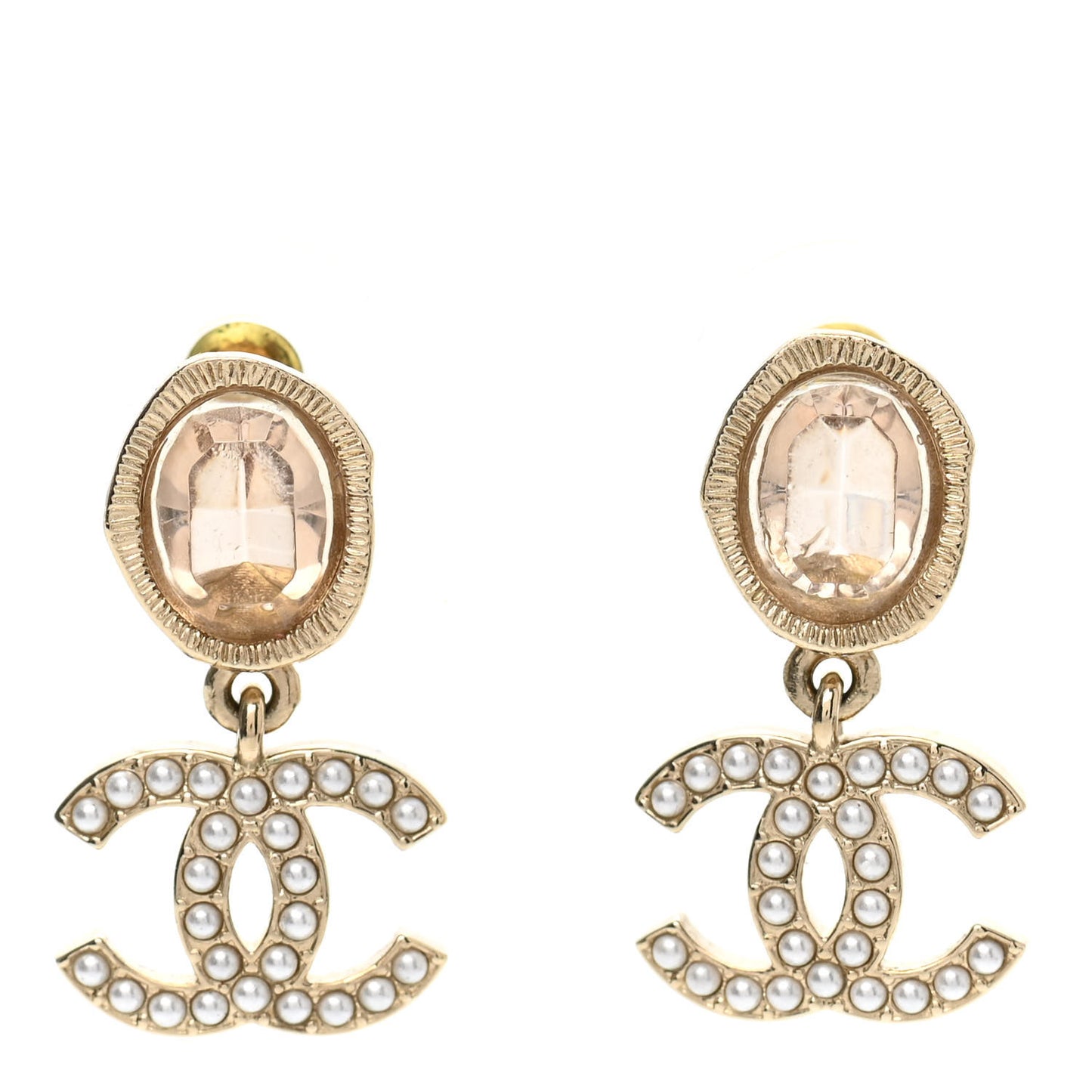 Crystal Pearl CC Drop Earrings Gold Pink