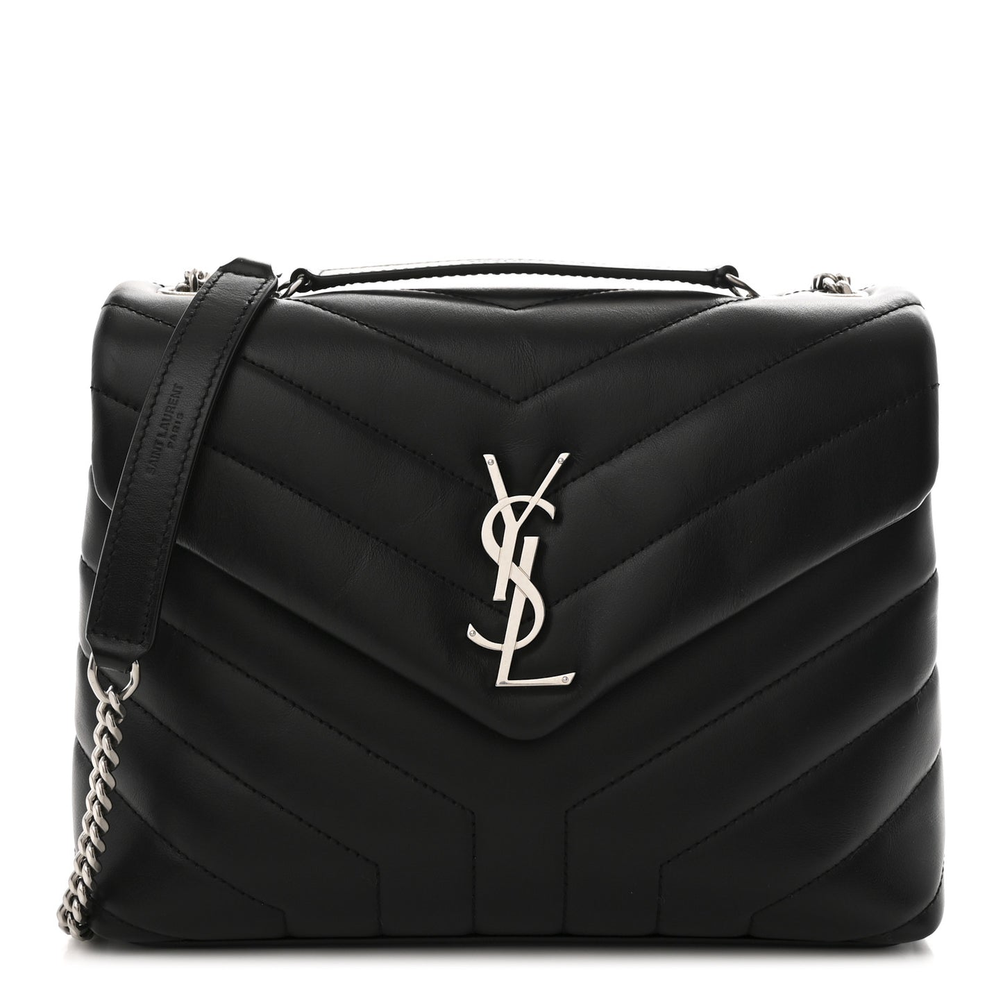 Calfskin Y Quilted Monogram Small Loulou Chain Satchel Black