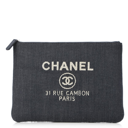 Chanel Denim Medium Deauville Pouch Dark Blue 1 of 8