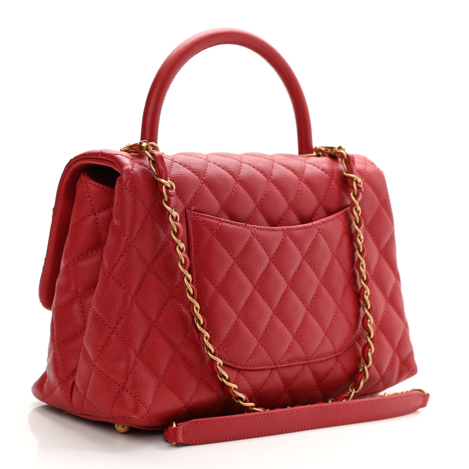 Chanel Caviar Quilted Small Coco Handle Flap Red 3 of 10