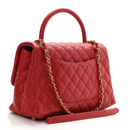 Chanel Caviar Quilted Small Coco Handle Flap Red 3 of 10
