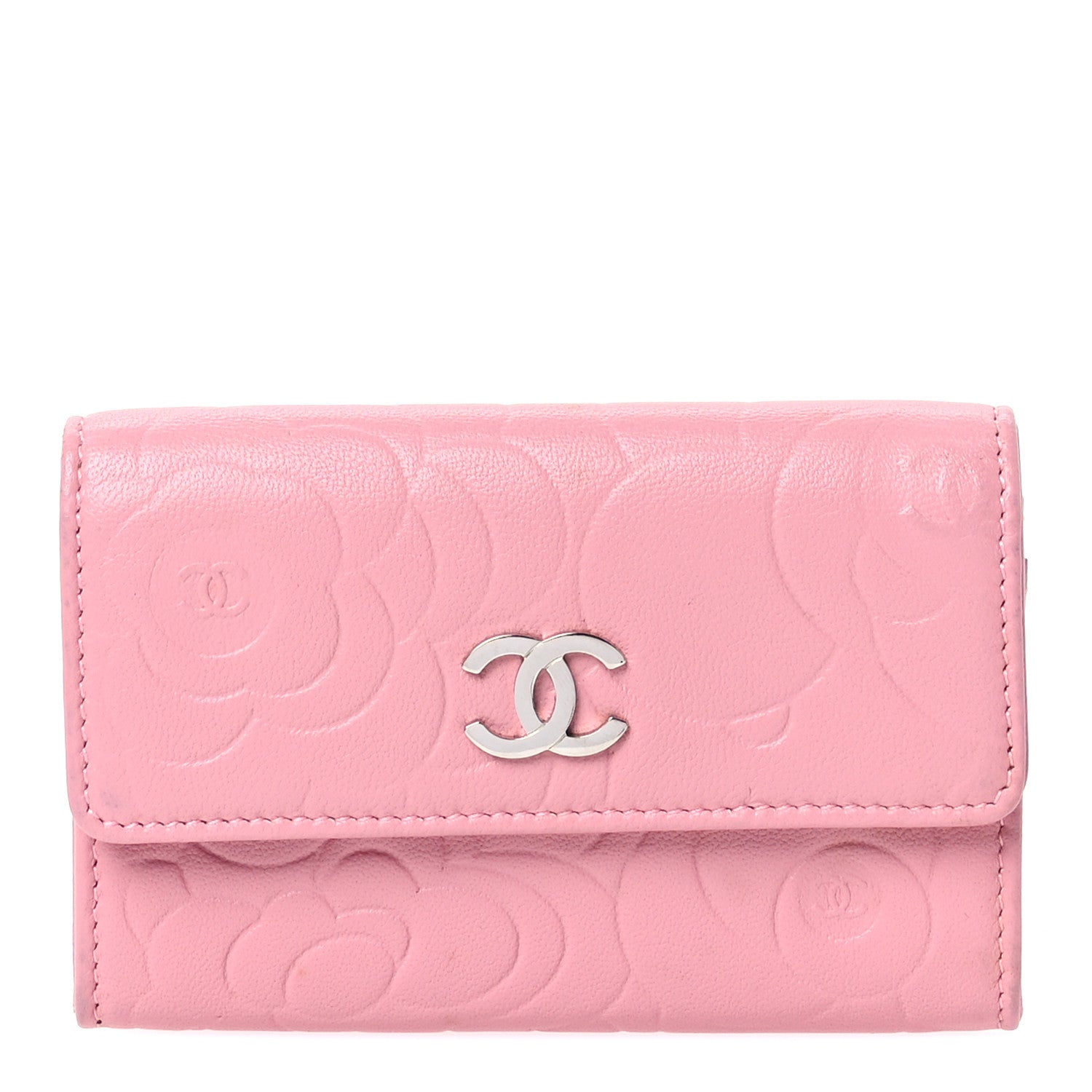 Chanel Lambskin Camellia Embossed Flap Card Holder Light Pink 1 of 9