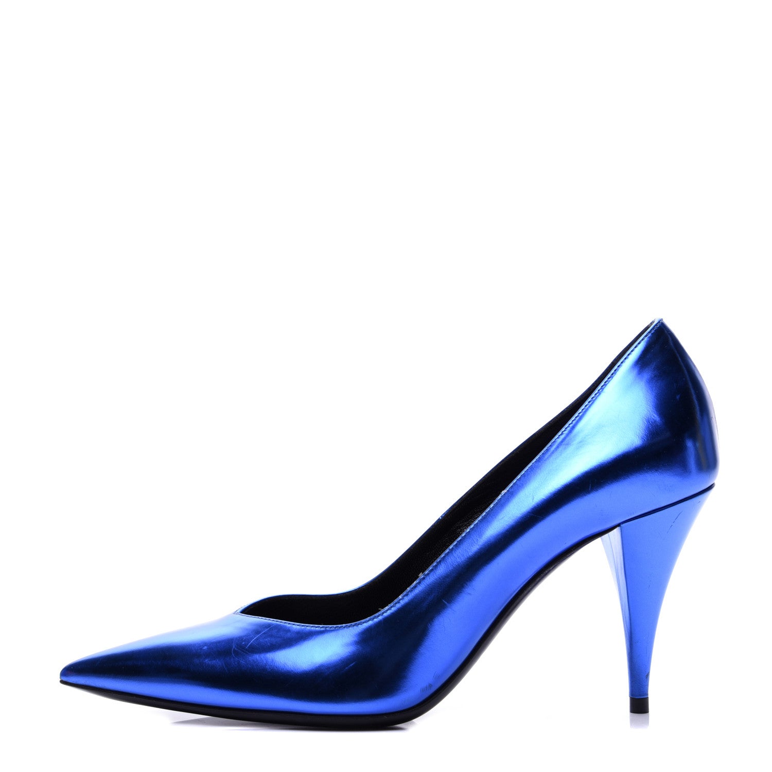 Saint Laurent Metallic Calfskin Kiki 85 Pumps 37 Blue 1 of 14