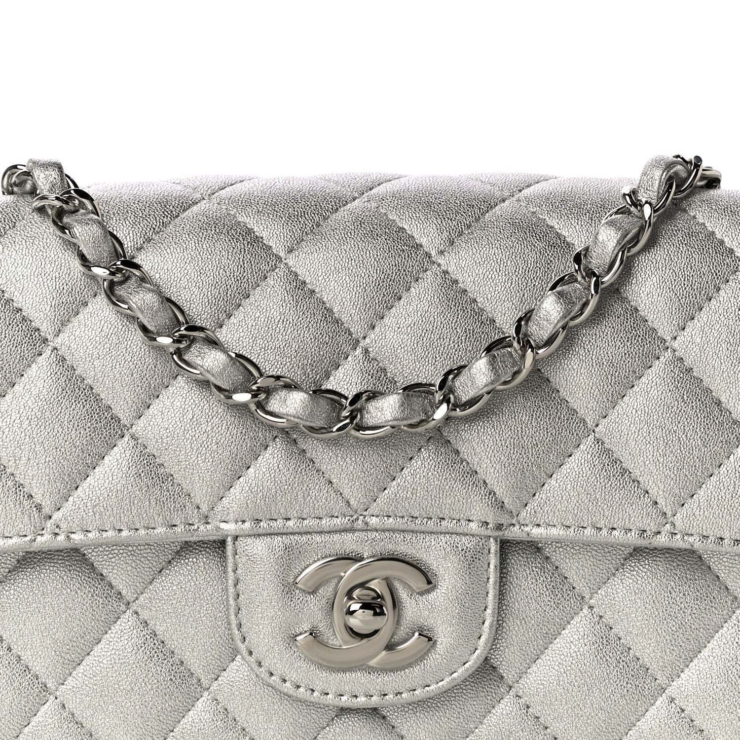 Chanel Metallic Lambskin Quilted Mini Rectangular Flap Silver 8 of 10