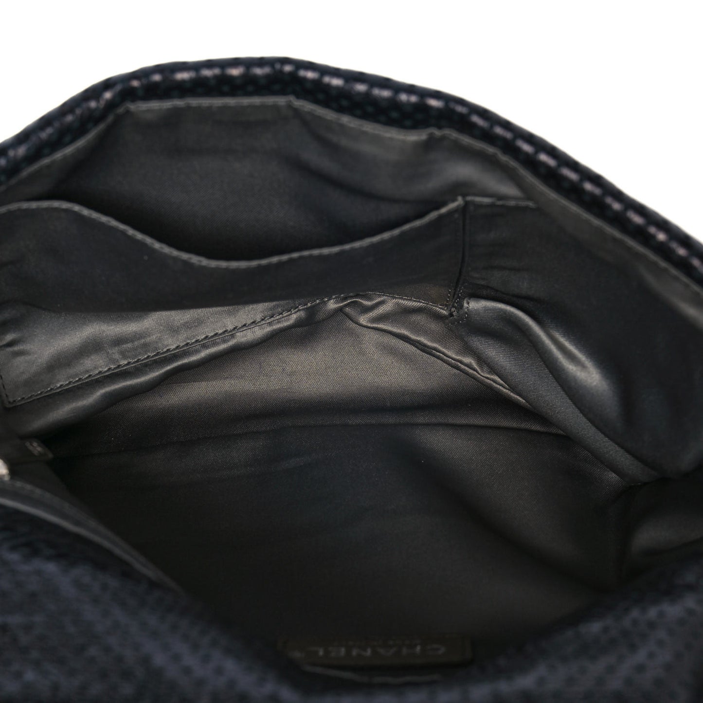 Metallic Crackled Calfskin Large Perforated Drill Flap Black