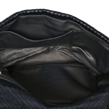 Chanel Metallic Crackled Calfskin Large Perforated Drill Flap Black 5 of 9