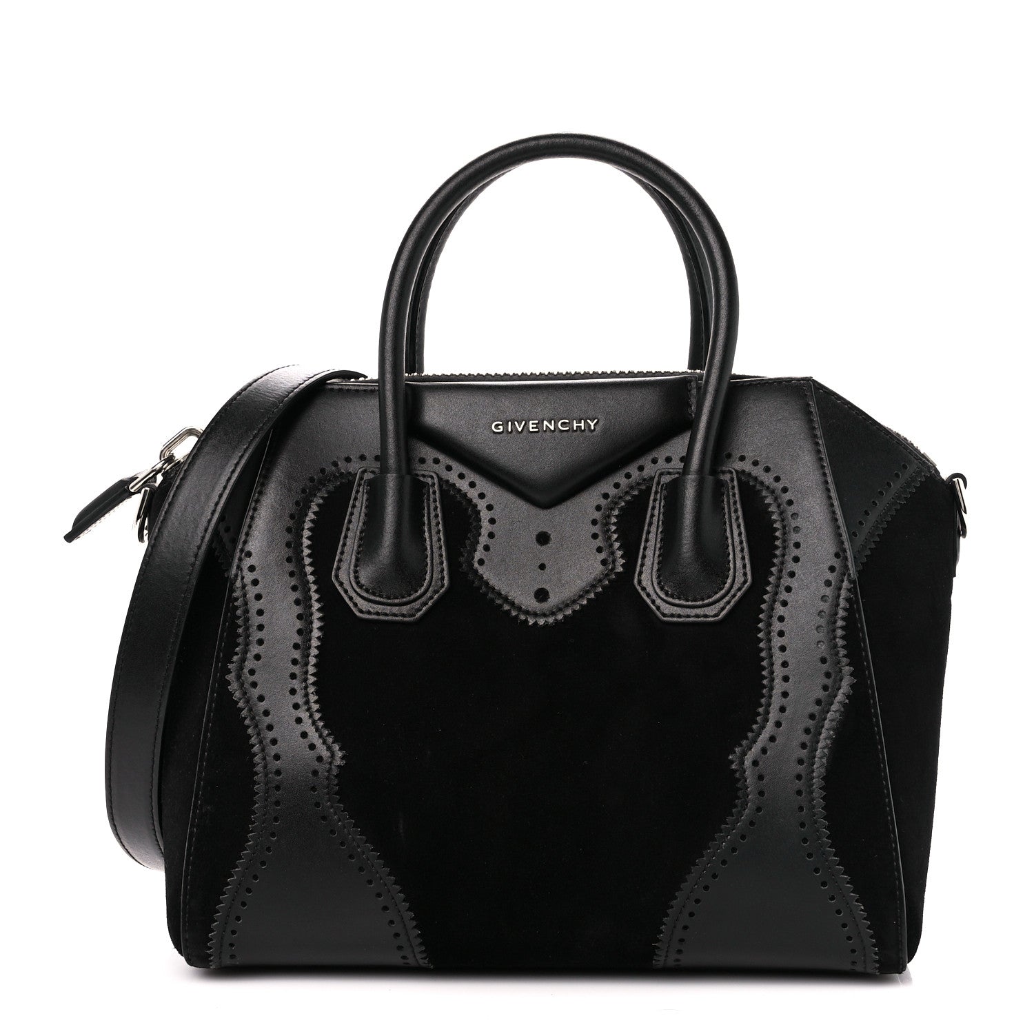 Givenchy Calfskin Suede Brogue Small Antigona Black 1 of 10