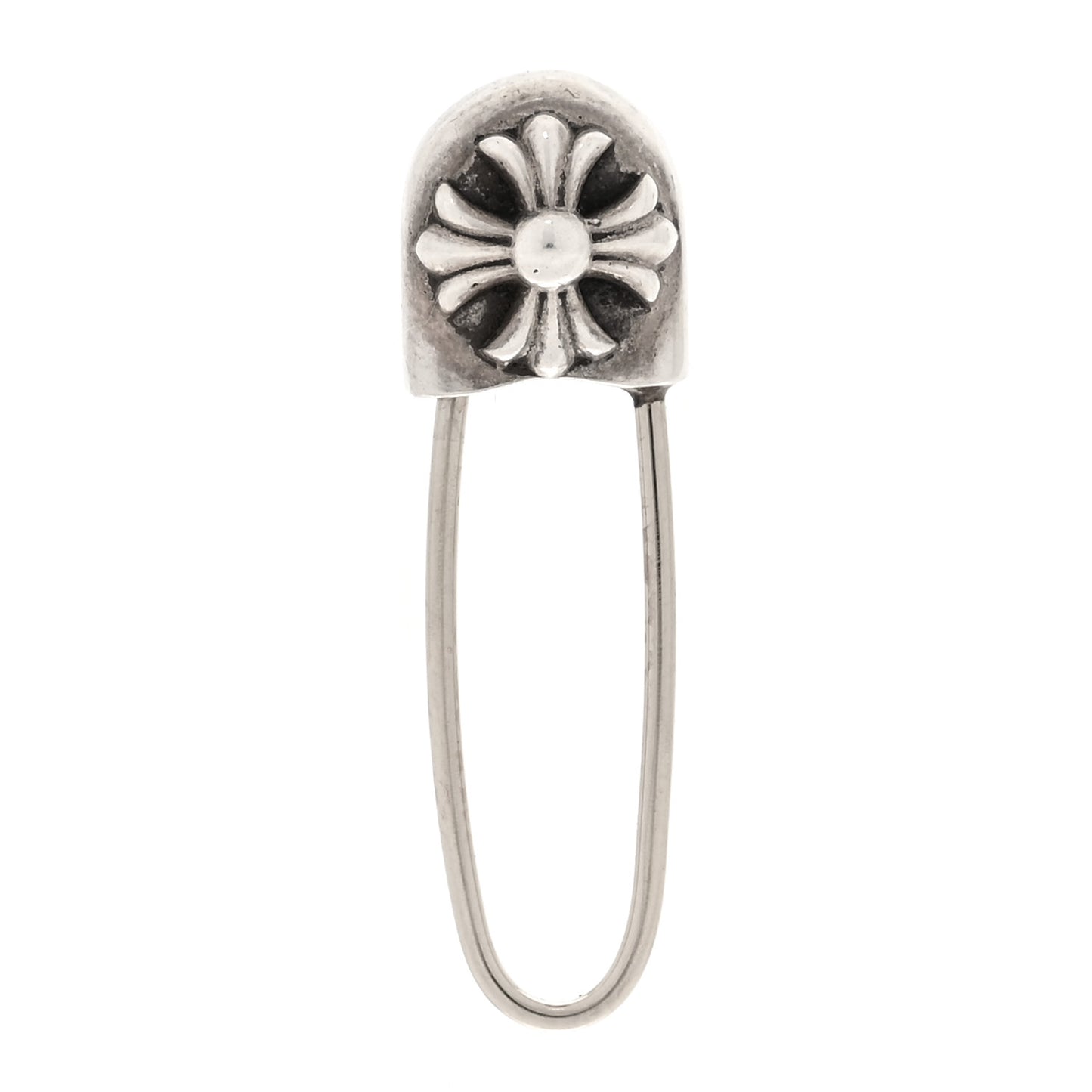 Sterling Silver 14K White Gold Safety Pin Single Earring