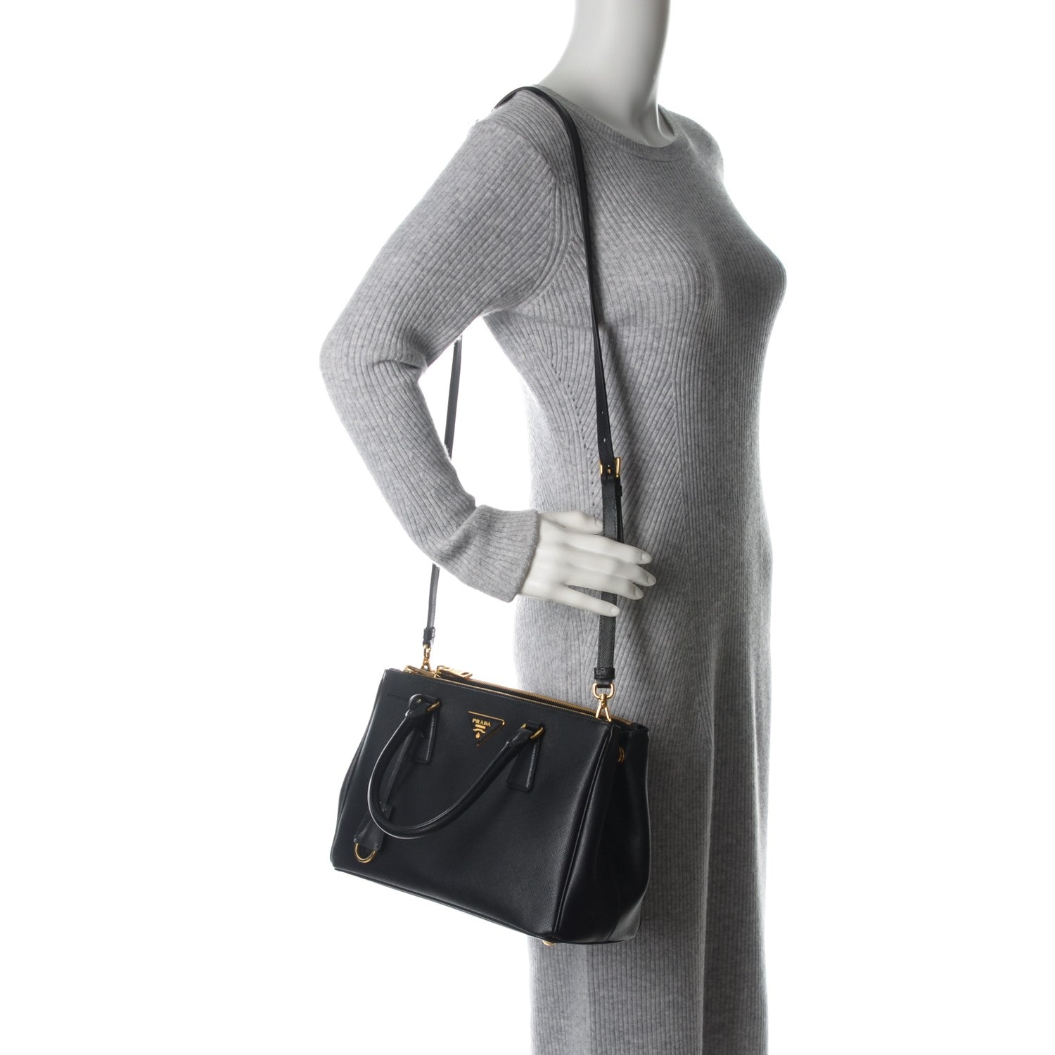 Prada Saffiano Small Galleria Double Zip Tote Black 2 of 8